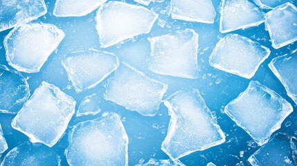 Ice cubes on a blue background, perfect for cooling beverages.