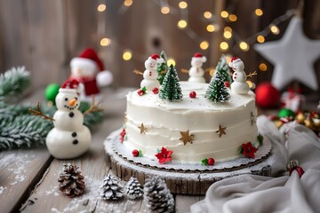 Classic Christmas Cake with Frosty Decorations