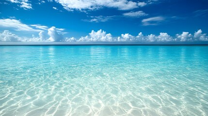 Fototapeta premium Serene Ocean View Under Blue Sky and Fluffy Clouds