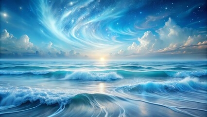 Obraz premium Celestial Symphony of Ocean Waves and Swirling Clouds
