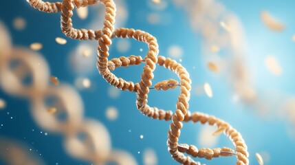 Illustration of DNA strand in vibrant blue background, showcasing genetic structure.