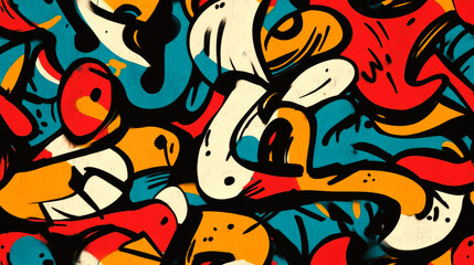 Abstract colorful graffiti background with vibrant colors and geometric shapes.