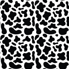 Seamless black and white cow print pattern with spots, perfect for background or textiles
