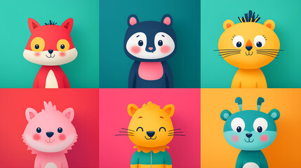 Naklejka premium Playful Animal Characters