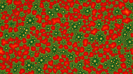 Abstract seamless pattern with red and green shapes.