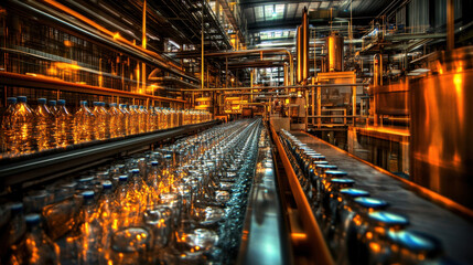Fototapeta premium Plastic Bottle Production on Conveyor Belt