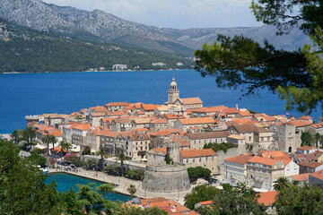 View of Korcula fortified village in Croatia