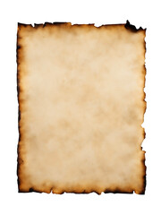 Textured vintage old paper with burnt edges transparent or isolated on white background