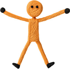 Joyful Yarn Figure, Arms Outstretched, Black Feet and Head.  Cheerful handmade art.