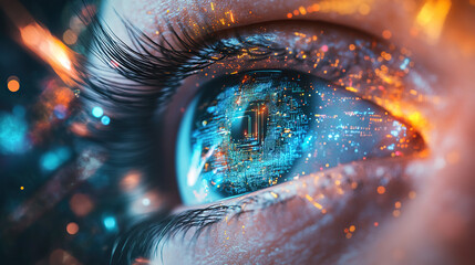 The Intersection of Humanity and Technology: An Eye Capturing a Digital World within
