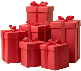 A pile of red gifts, elegantly tied with ribbons, awaits. Festive cheer