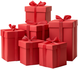 A pile of red gifts, elegantly tied with ribbons, awaits. Festive cheer