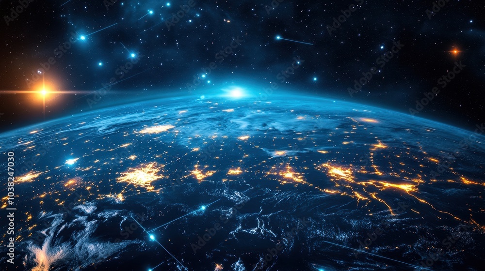 Poster night earth global virtual internet world connection of metaverse technology network digital communi