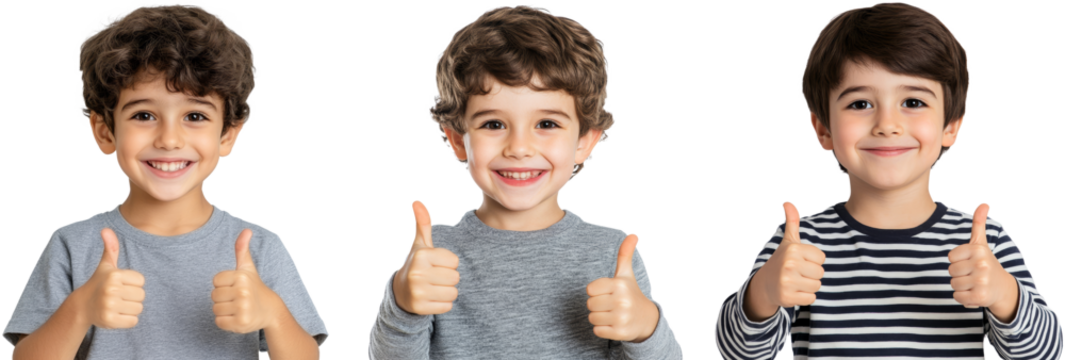Three cheerful kids give thumbs up Positive vibes only  Pure joy