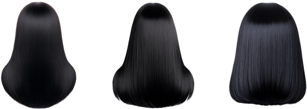 Sleek, Straight, Black Hair, Three Styles, Endless Possibilities.