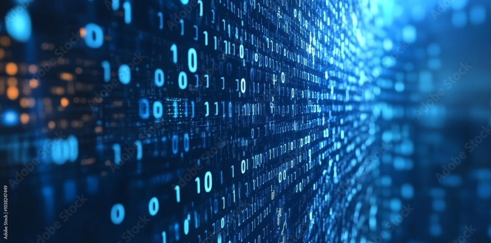 Poster abstract binary code pattern in blue hues