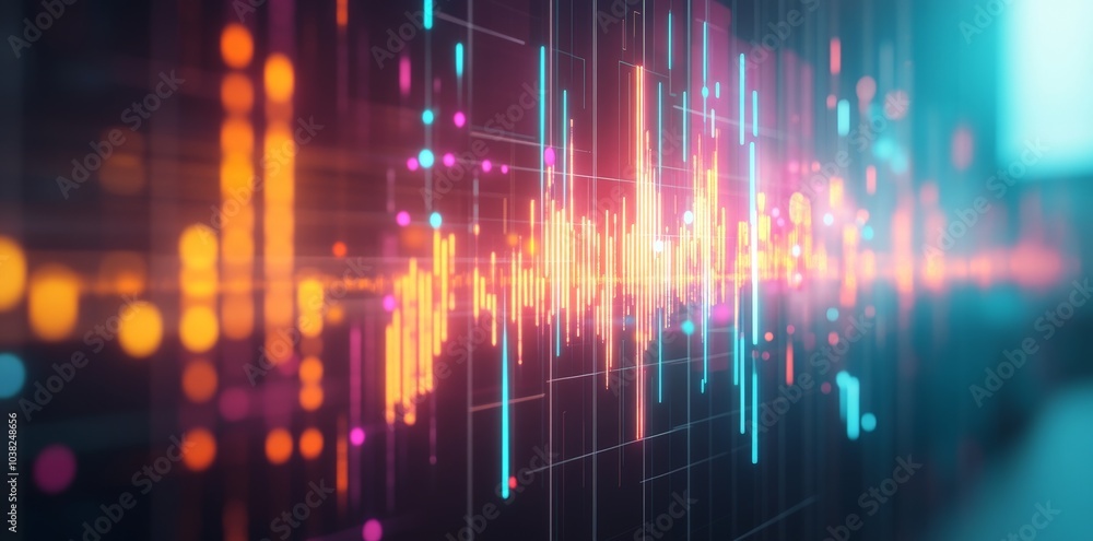 Poster abstract digital background with glowing neon lines and bokeh lights
