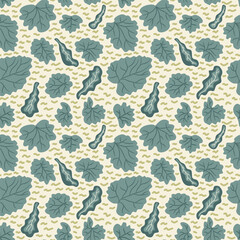 Stylized leaves seamless pattern. Floral endless background. Surface pattern design plant motif. Vector hand drawn flat illustration.