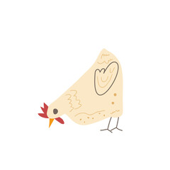 Pecking chicken isolated on white background. Hen character. Vector hand drawn flat illustration