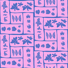 Leaves patchwork seamless pattern. Vector hand drawn flat illustration.