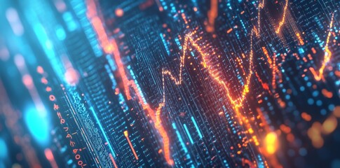 Fototapeta premium Abstract Digital Data Visualization with a Glowing Orange Line Chart