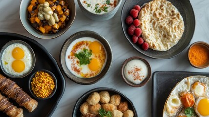 Vibrant Eastern Breakfast Foods on Creative Plating
