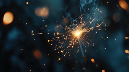 Fototapeta premium Nahaufnahme einer Wunderkerze in der Silvesternacht