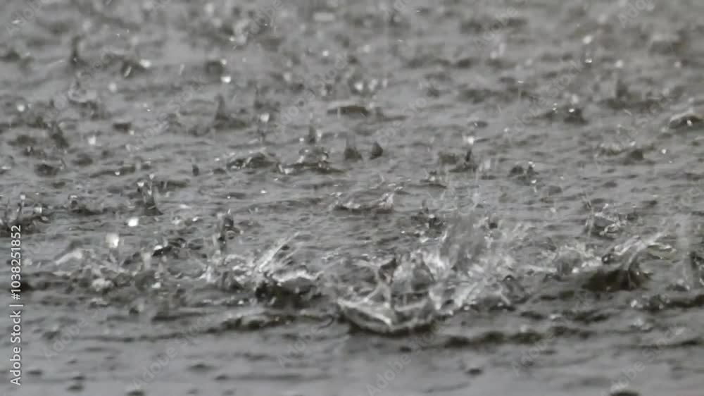 Poster abstract shapes, patterns and textures of rainwater falling on the surface of a concrete floor. shap