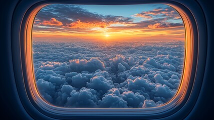 Obraz premium Airplane window view showing clouds and sunset