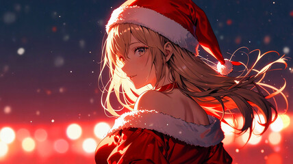 サンタクロースの服を着たアニメ調の美少女