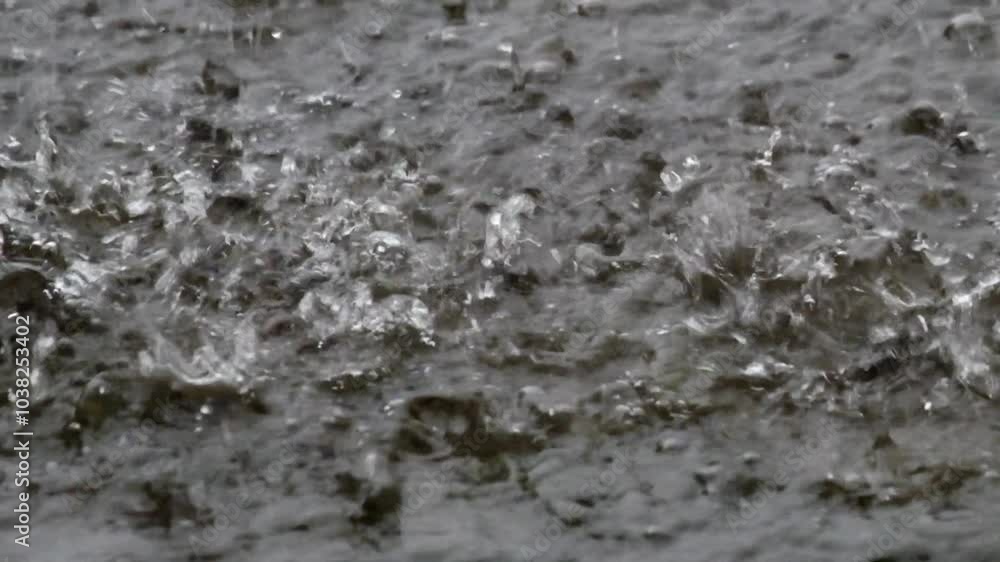 Poster abstract shapes, patterns and textures of rainwater falling on the surface of a concrete floor. shap