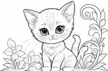Cute Young Cat Coloring Book Page