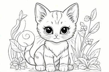 Obraz premium Cute Young Cat Coloring Book Page