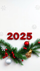 Obraz premium red 2025 numbers decorated with evergreen branches ornaments