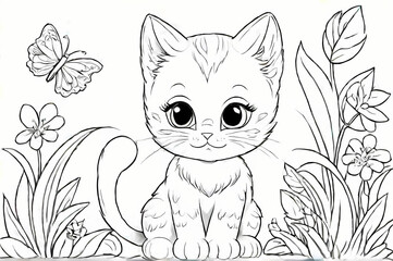 Obraz premium Cute Young Cat Coloring Book Page
