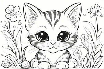 Obraz premium Cute Young Cat Coloring Book Page