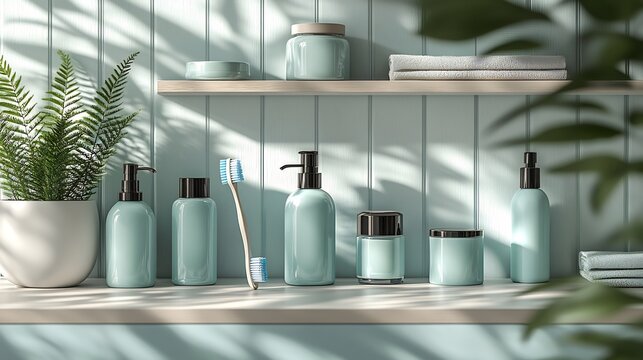 Dental hygiene display with essential tools like a toothbrush floss and mouth rinse on a soft light background designed to highlight the importance of daily oral care with space for health tips