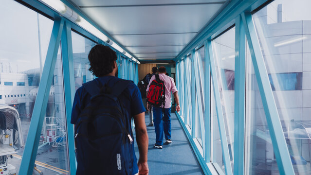 People exiting a plane