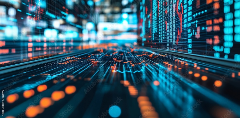 Aufkleber digital display of stock market data with red and blue numbers