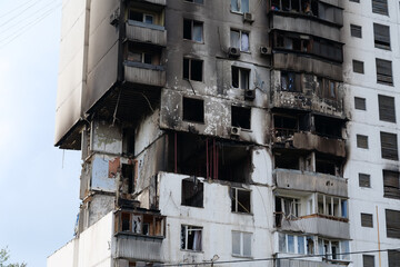 Damages after gas explosion in an apartment house. Building with gas stoves