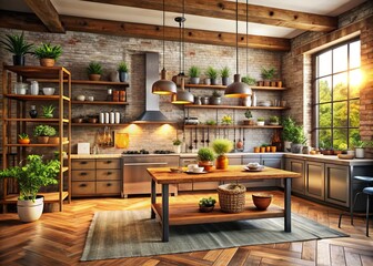 Urban Exploration Photography of a Cozy Home Kitchen with Rustic Charm and Modern Appliances, Showcasing Unique Decor Elements for Creative Culinary Spaces