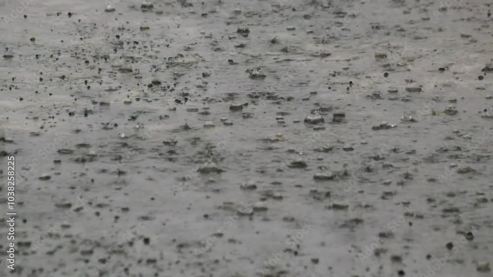 Poster abstract shapes, patterns and textures of rainwater falling on the surface of a concrete floor. shap