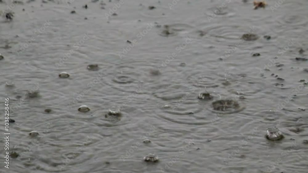 Poster abstract shapes, patterns and textures of rainwater falling on the surface of a concrete floor. shap