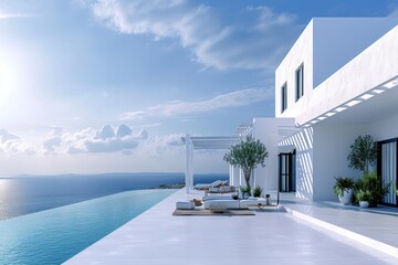 Luxurious Mykonos villa offering stunning sea views and a serene atmosphere for relaxation and enjoyment during sunset hours