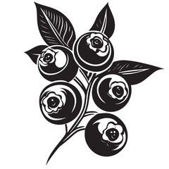Blueberries In cartoon, hand-drawn flat style. image for social media, websites and UI. Isolated 2D vector design in logo, icon, sketch style, simple line vector, single color. AI Generative Art.