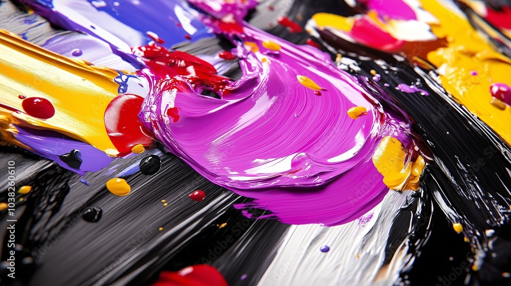 Poster a close-up of a brushstroke with rich textures and vibrant hues.