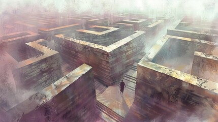 A lone person in a suit stands in the middle of a vast