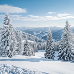 Winter landscape in Hochkoenig, with snowy trees.