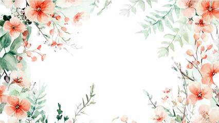 flowers and herbs painted in watercolor on white paper, watercolor flower garland wreath