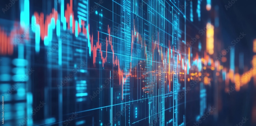 Poster abstract digital data visualization with red and blue lines